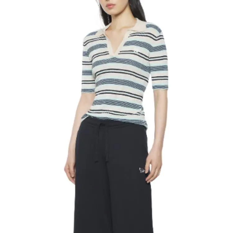 Maison Kitsune Fine ribbed Striped Polo Shirt-5