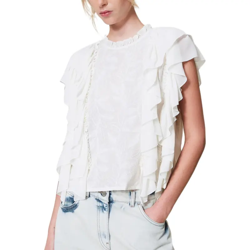 Twinset Embroidered Ruffled Blouse-3