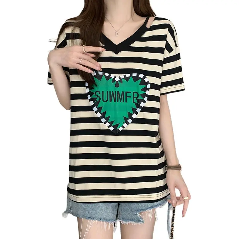 Mu Xiao Xin T Shirts Women's Black Stripes-6