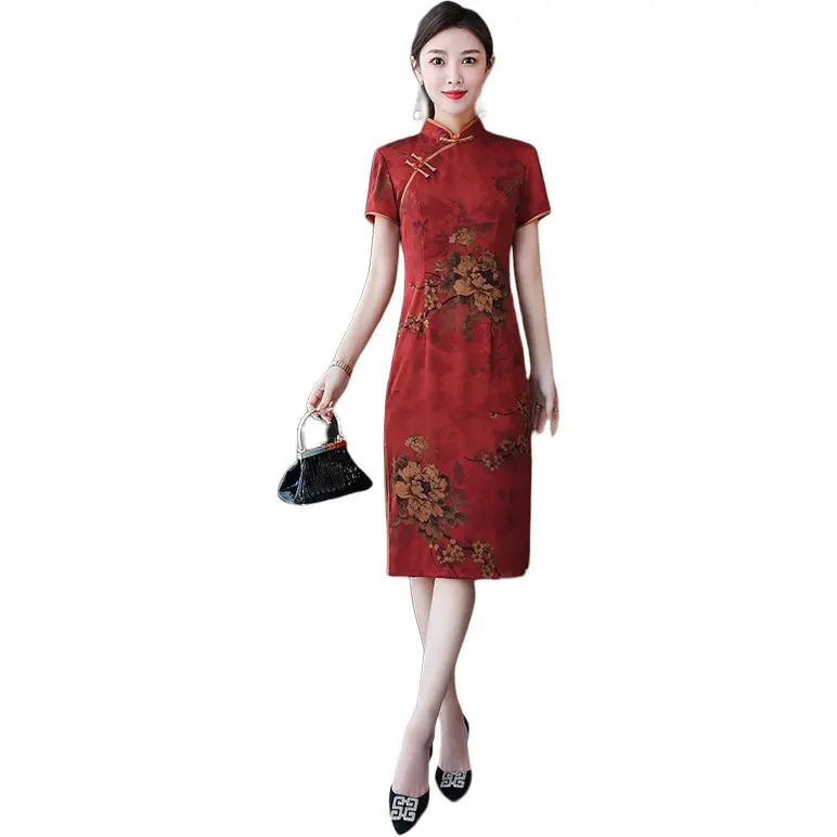 Yi Mengyuan Short Sleeved Dress Women's Red-1
