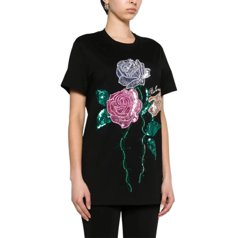 BALMAIN Rose Embellished Crewneck T-Shirt-3