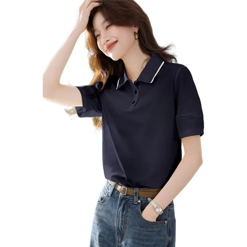 Mo Han Yi Mei Polo Shirt Women's Navy Blue-2