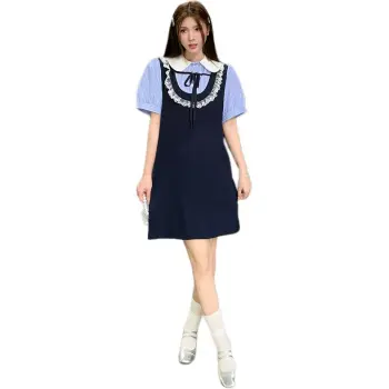 Mu Xiao Xin Short Sleeved Dresses Women's Blue