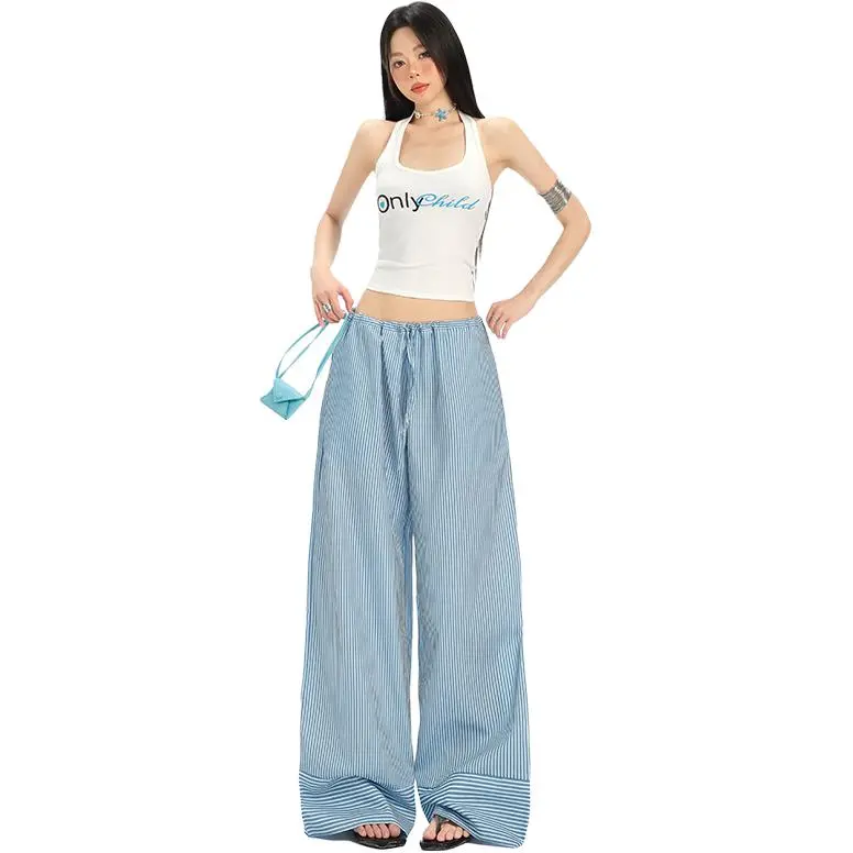 Rose Casual Pants Women's Blue Stripes-4
