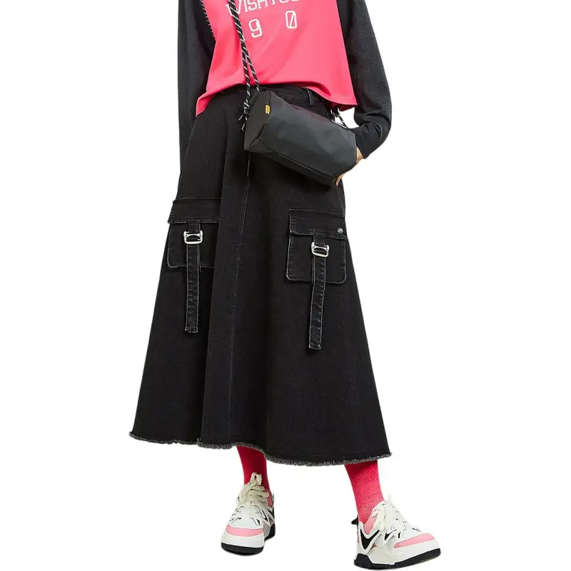 MUGUOGUOMU Denim Long Skirts Women's Black-2