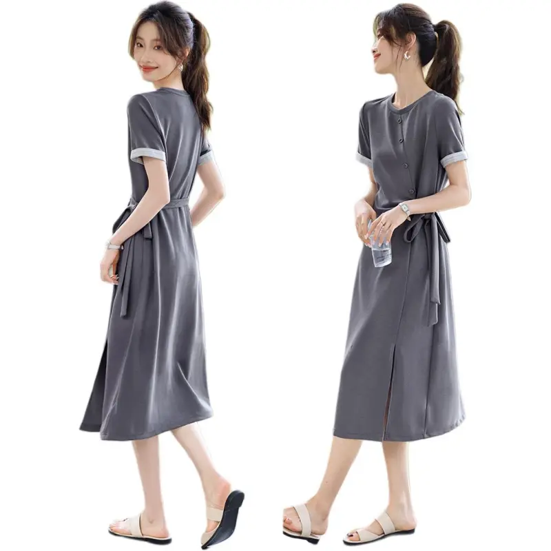 Mo Han Yi Mei Short Sleeved Dress Women's Gull Gray-3