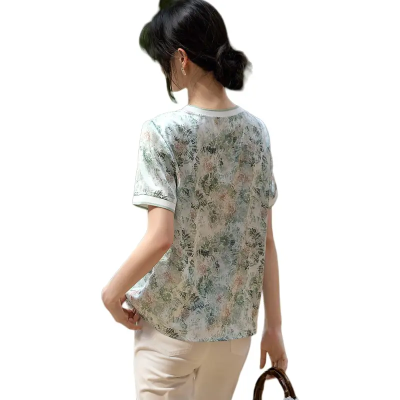 XWI SS24 Shirt Women's White Base With Green And Red Floral-2