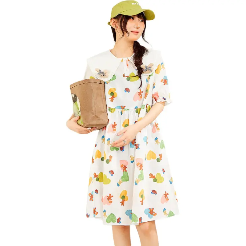MUGUOGUOMU Short Sleeved Dress Women's Ecru-1