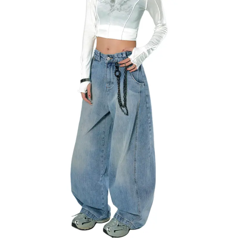 YIXIAOMO Jeans Unisex Blue-5