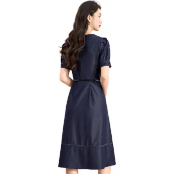 Mylan Short Sleeved Dress Cinched Waist Women's Blue