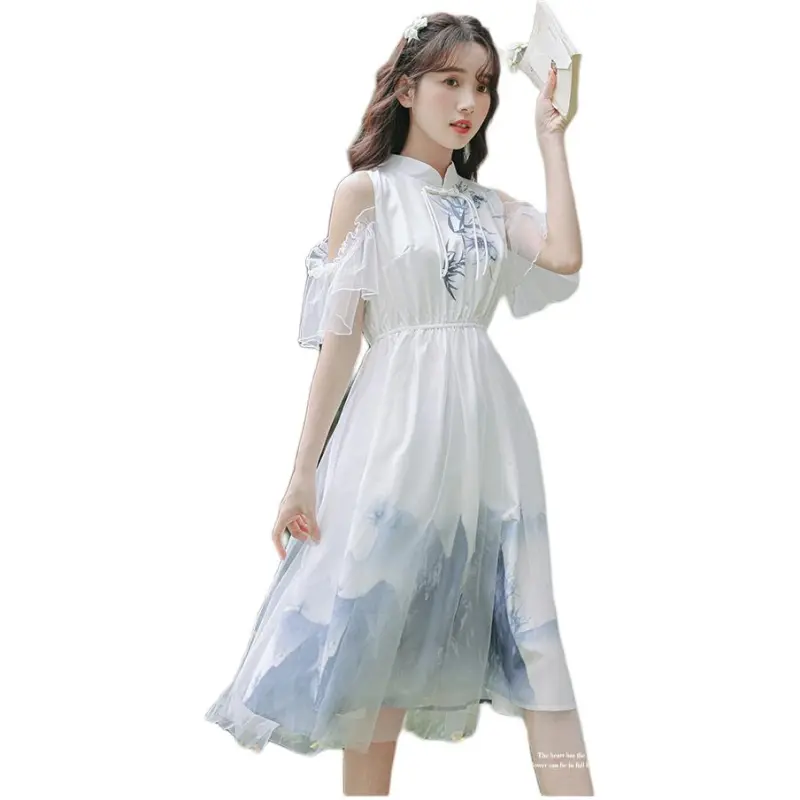 Flowers In Water Short Sleeved Dress Women's-4