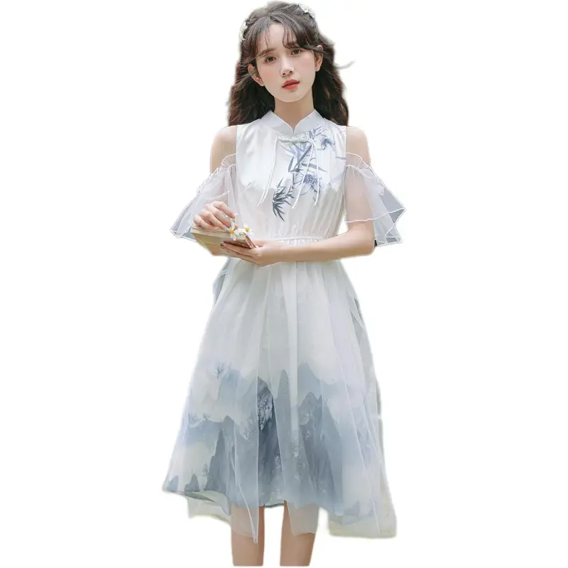 Flowers In Water Short Sleeved Dress Women's-3