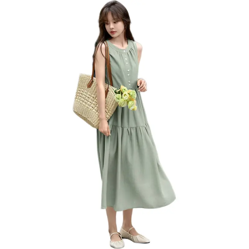 Mo Han Yi Mei Sleeveless Dress Women's Light Green-2