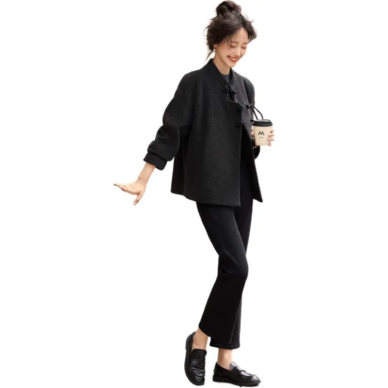 Mo Han Yi Mei Coat Women's Black Gray-2