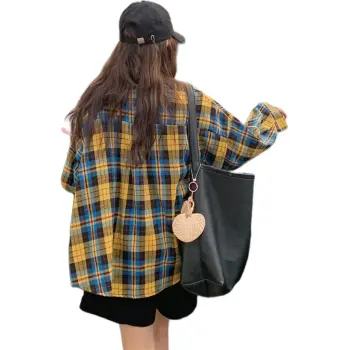 GOSO Shirt Women's Yellow Blue Plaid