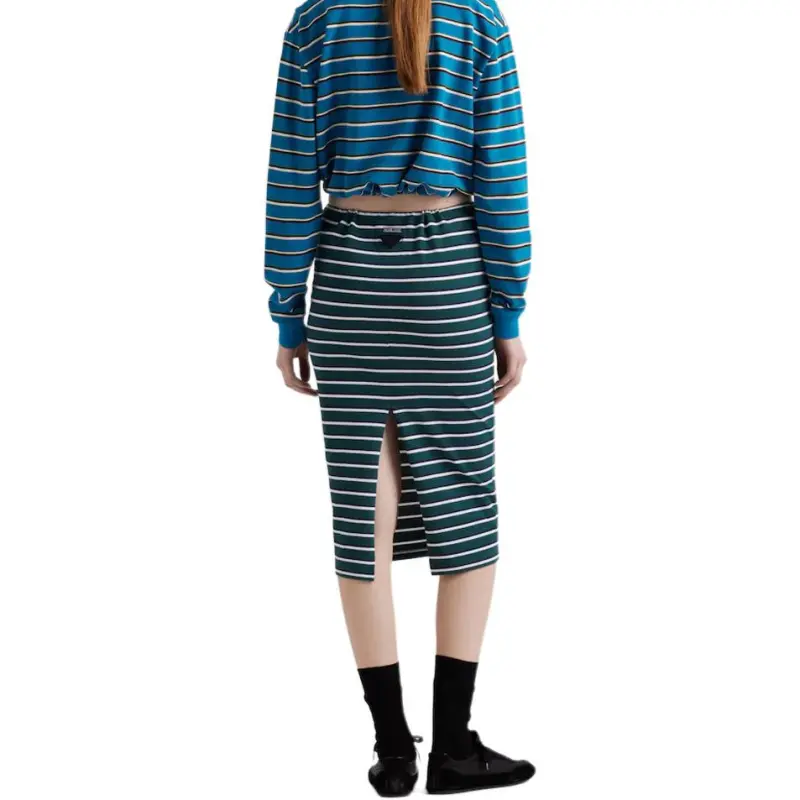 PRADA Striped Slit Detailed Midi Skirt-2