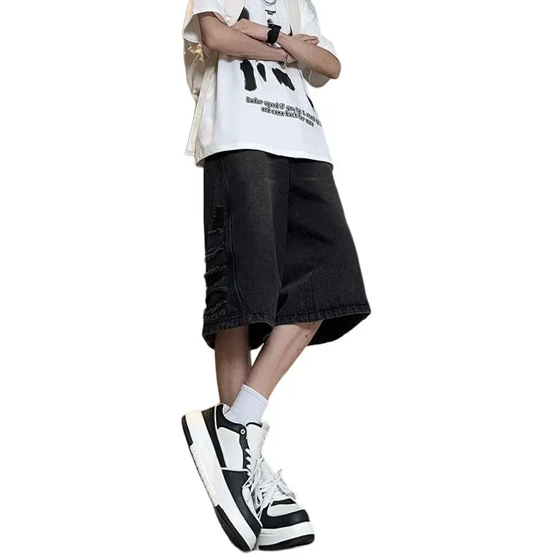 FASTFISH Denim Shorts Unisex Black Gray-1