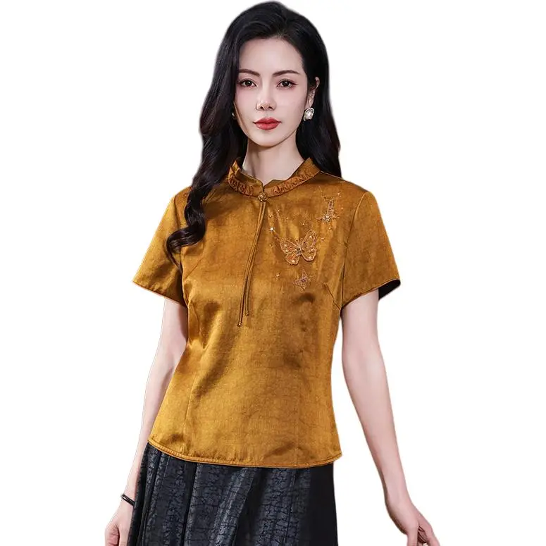 Yi Mengyuan Short Sleeved Silk Shirt Women's-0