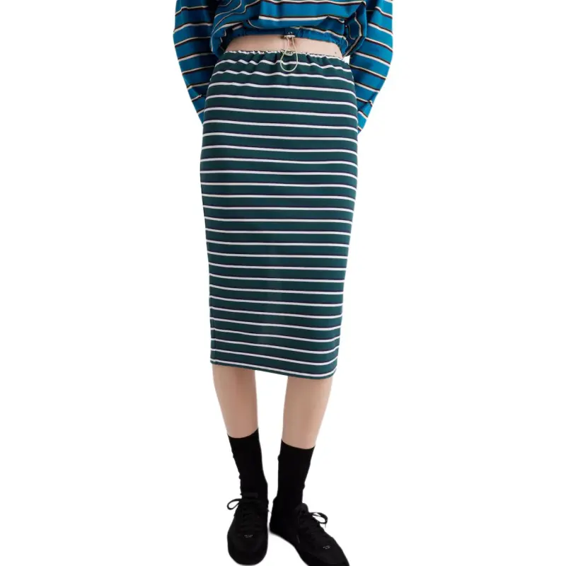 PRADA Striped Slit Detailed Midi Skirt-3
