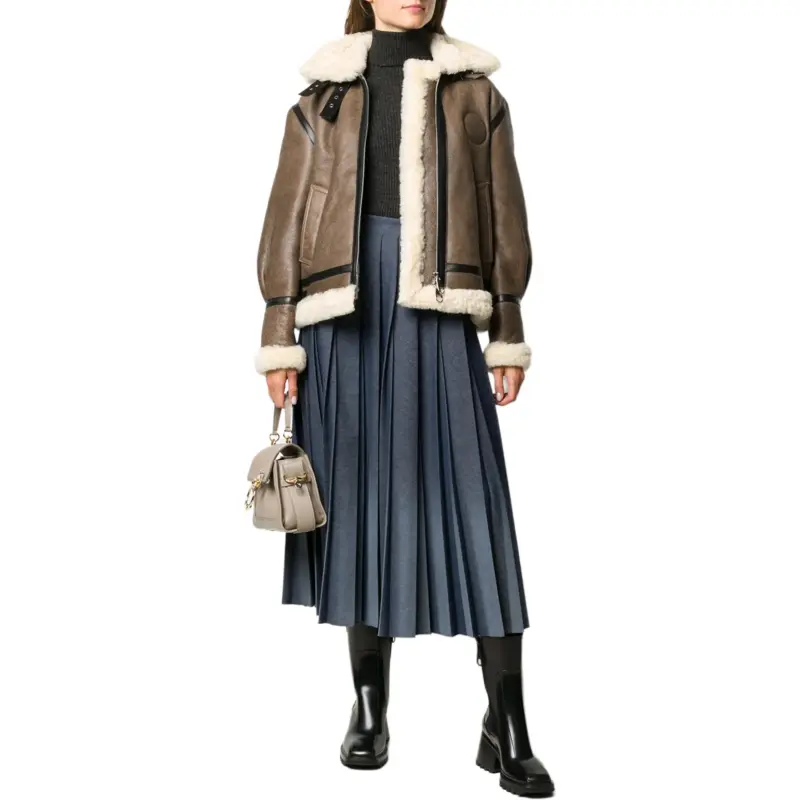 CELINE Leather Jacket Women's Brown-1