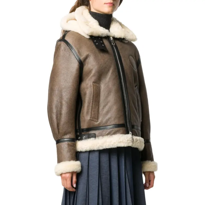 CELINE Leather Jacket Women's Brown-3