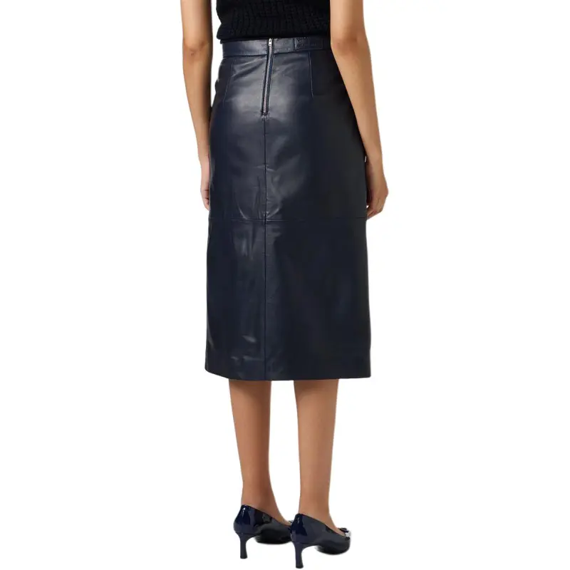 Iceberg SS25 Leather Long Skirts Women's Dark Blue-3