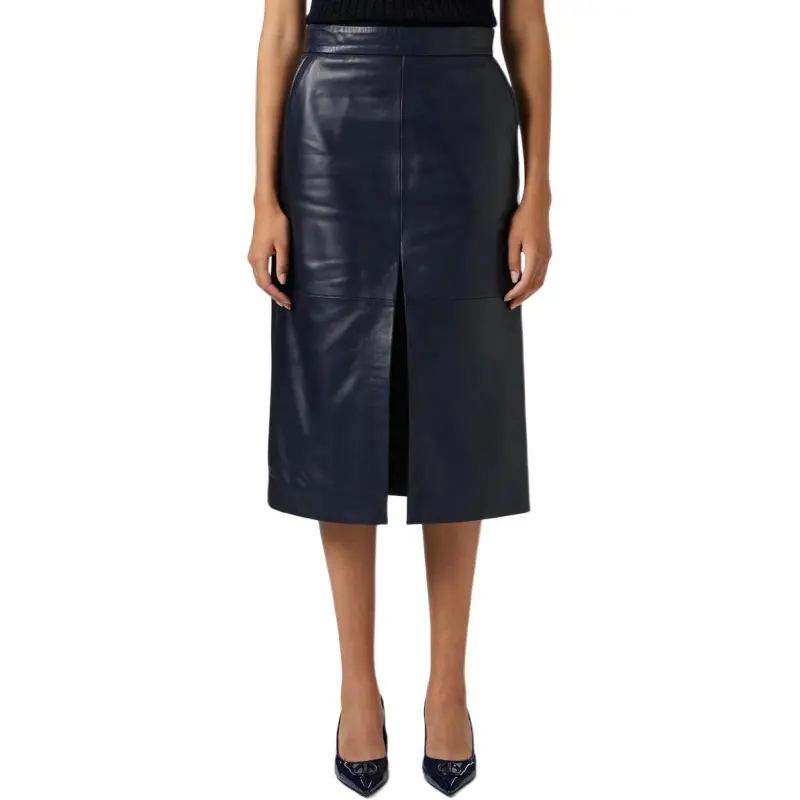 Iceberg SS25 Leather Long Skirts Women's Dark Blue-2