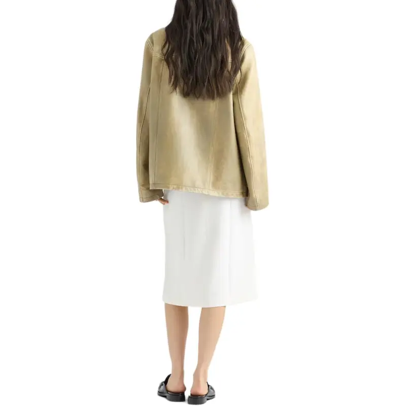 PRADA SS25 Leather Jacket Women's Beige-2