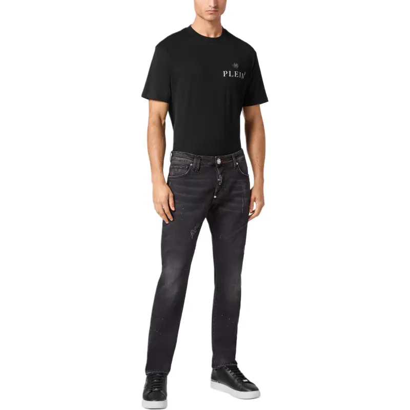 PHILIPP PLEIN Mid Rise Distressed Straight Leg Jeans-1