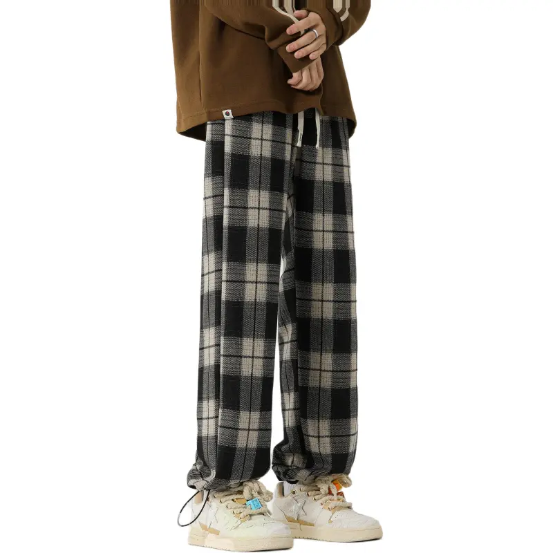 BTR Casual Pants Unisex Black White Plaid-4
