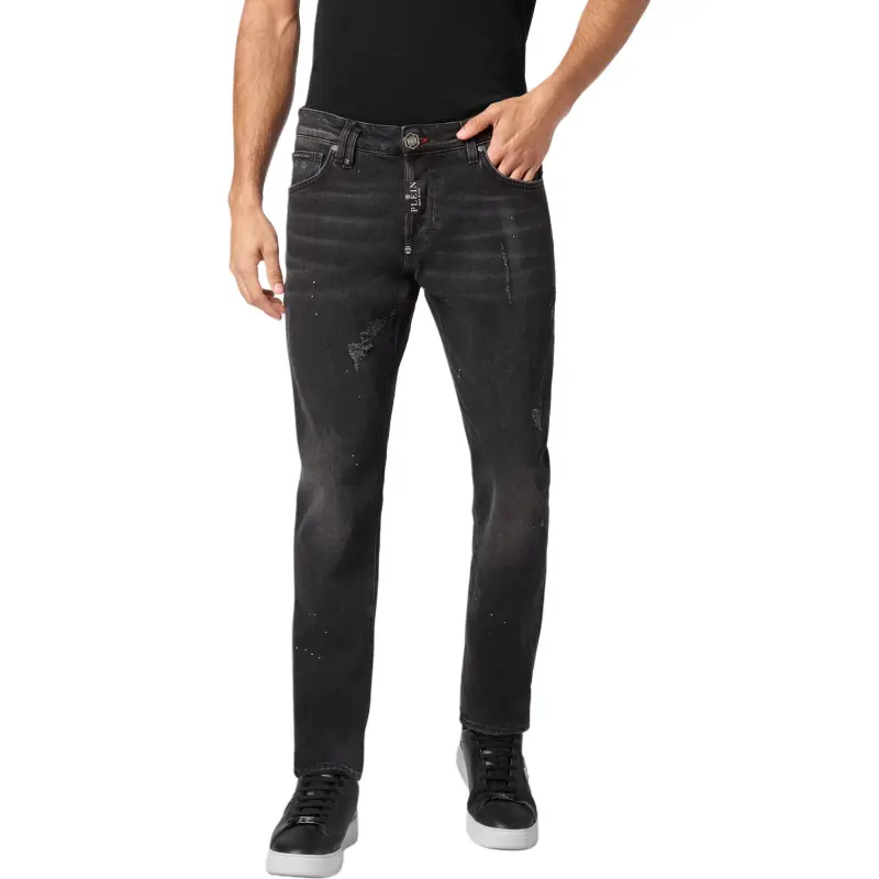PHILIPP PLEIN Mid Rise Distressed Straight Leg Jeans-2