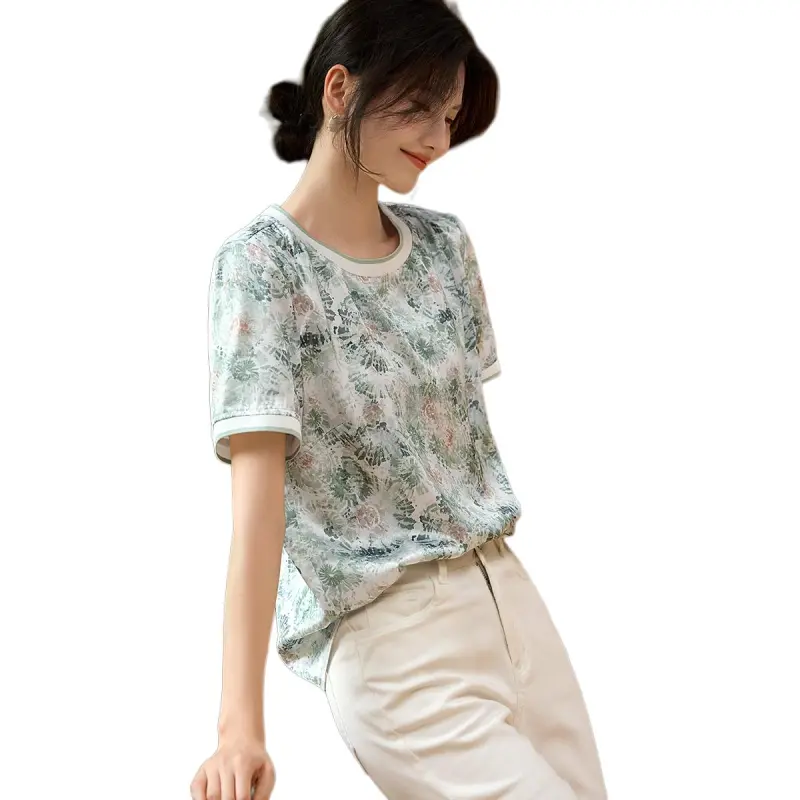 XWI SS24 Shirt Women's White Base With Green And Red Floral-3
