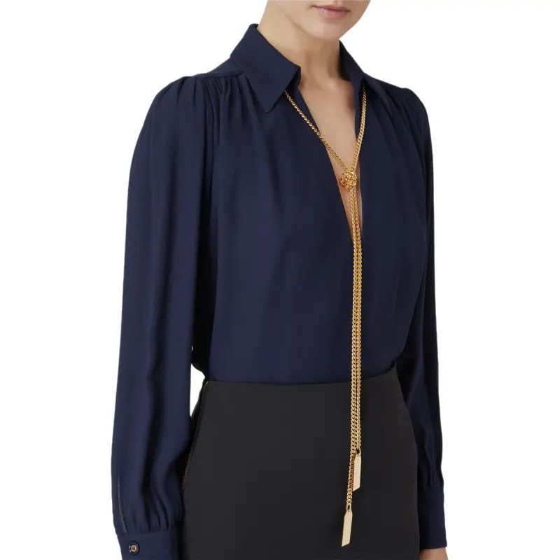 Elisabetta Franchi Necklace Embellished Georgette Blouse-2