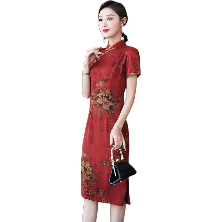 Yi Mengyuan Short Sleeved Dress Women's Red-2