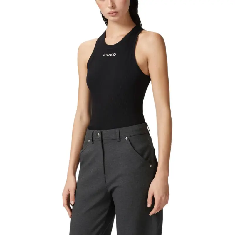 PINKO Logo Lettering Ribbed Camisole Top-2