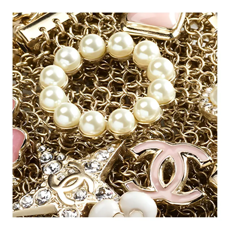 CHANEL 22A Early Autumn Metal Chain Bag Crossbody Bag Women's Gold & White & Red & Pink-3
