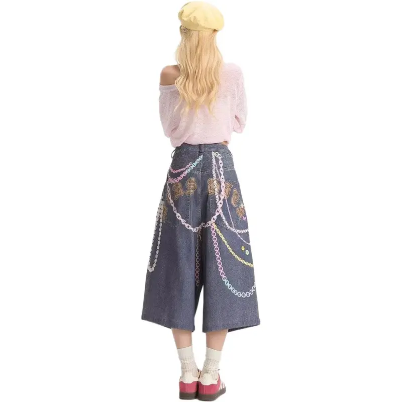 T IRA Denim Shorts Unisex Graffiti Blue-3