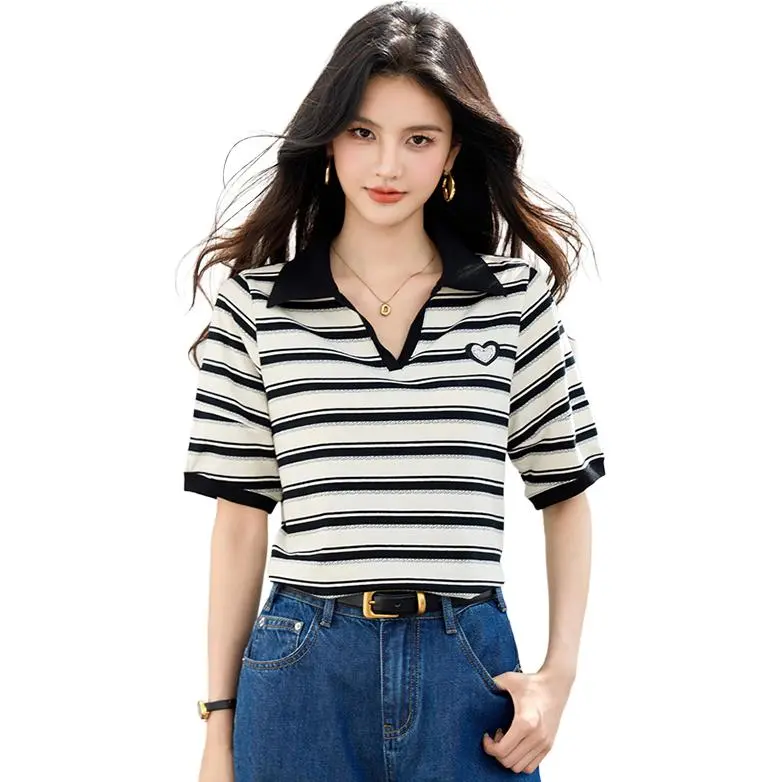 La Chapelle T Shirts Women's Black White Stripes-1