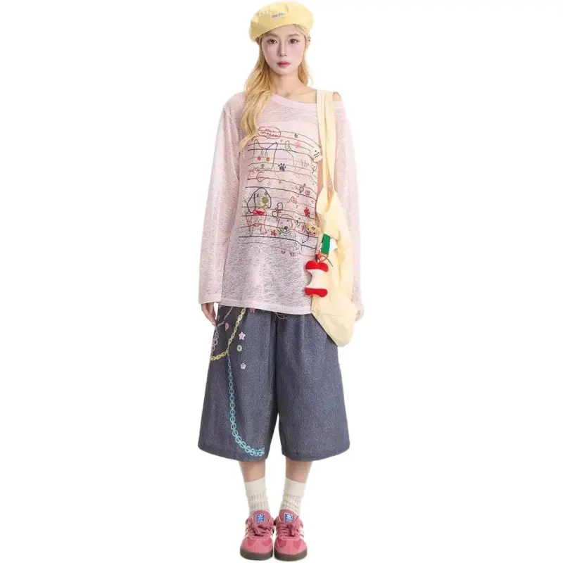 T IRA Denim Shorts Unisex Graffiti Blue-2