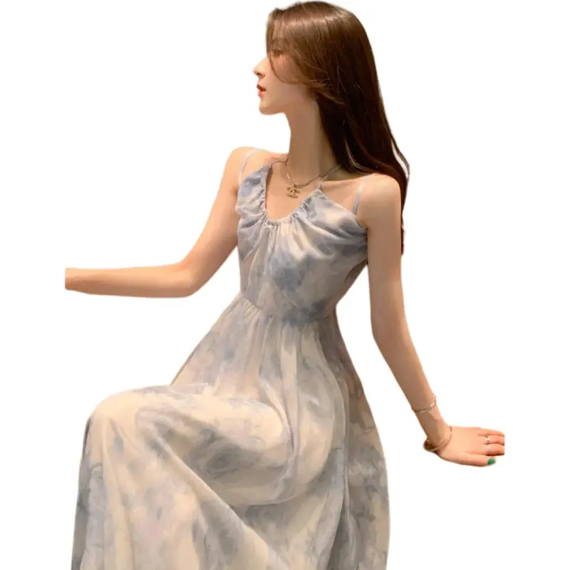 XIANSINIAO Slip Dresses Women's Blue-2
