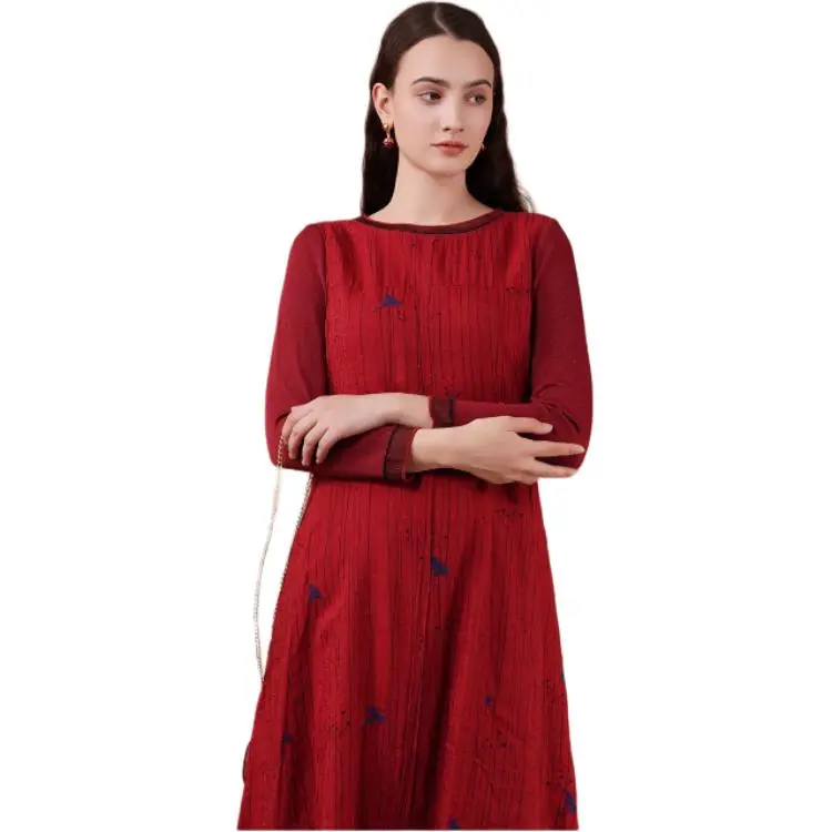 QIAOWANNI Long Sleeved Dresses Women's Herbal Flower Pattern-1