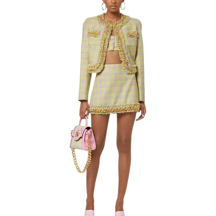 VERSACE Medusa Tweed Bralette Top 'Yellow+Multicolor'-1