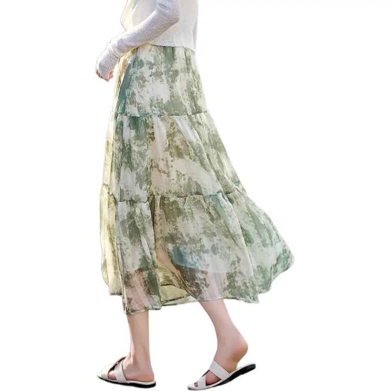 Still Quiet Spring, Summer Casual Short Skirts Regular Women's Green-1
