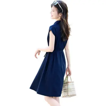 Still Quiet Short Sleeved Dress Women's Navy Blue