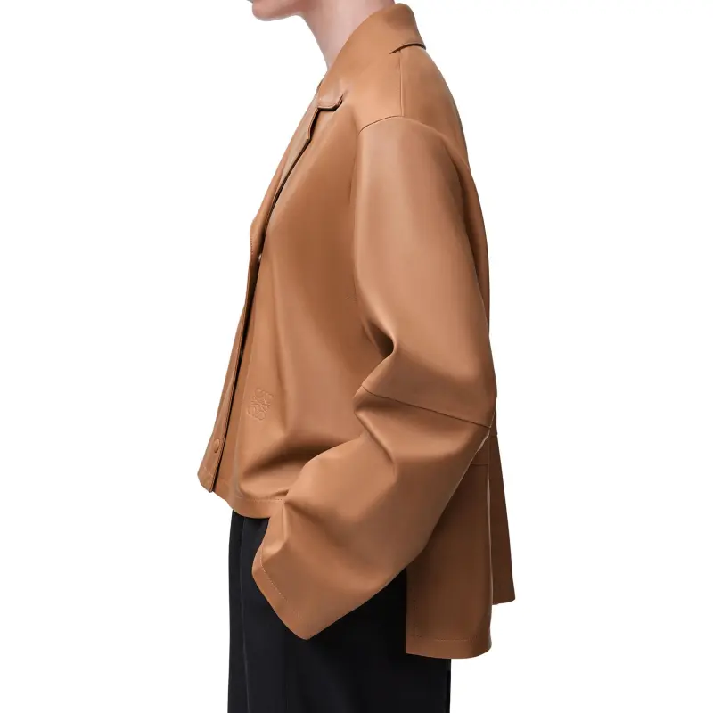 LOEWE FW24 Leather Jacket Women's Toffee Color-4