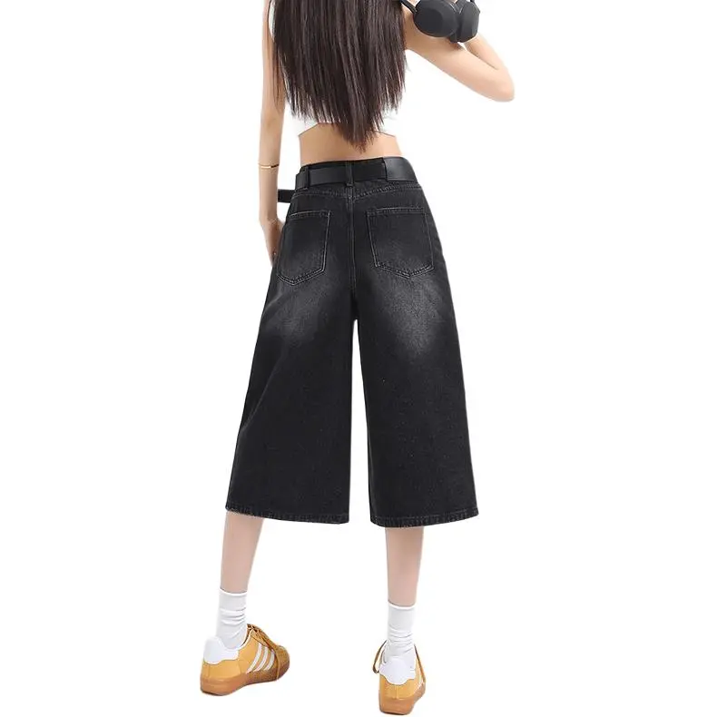 DARK HORSE Denim Shorts Unisex Black Gray Color-1