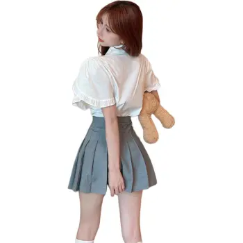 Garbege Skirt Set Women's White Shirt Tie With Gray Skirt