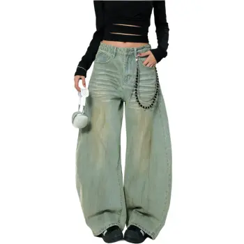 YIXIAOMO Curved Knife Jeans Trendy Straight Fit Bootcut A Shaped Pants Unisex