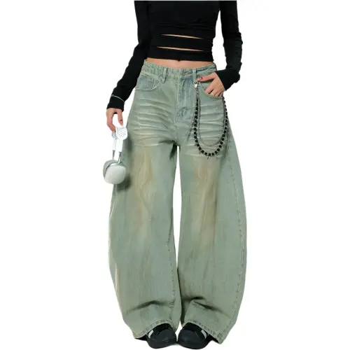 YIXIAOMO Curved Knife Jeans Trendy Straight Fit Bootcut A Shaped Pants Unisex