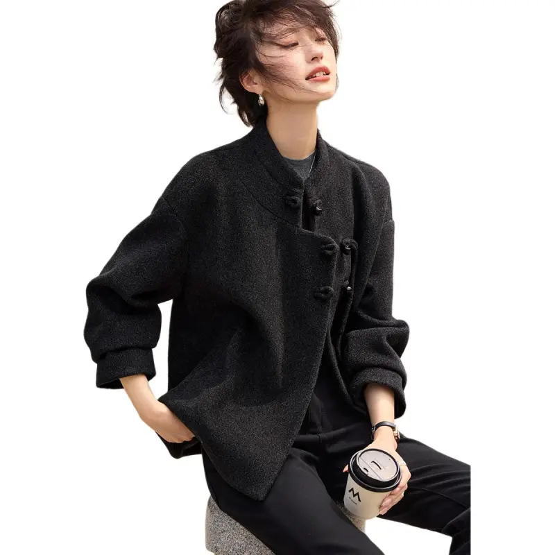 Mo Han Yi Mei Coat Women's Black Gray-3